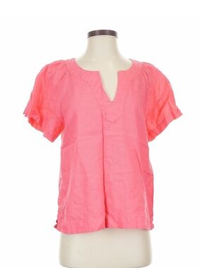 J. Crew Coral Pink Notch-Neck Puff Sleeve Blouse
